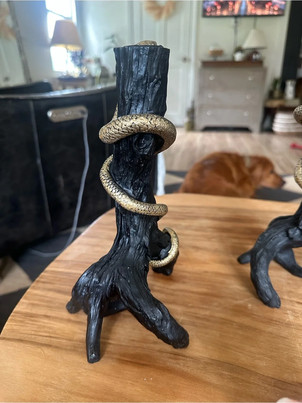 Black & Gold Snake Wrapped Candle Holders  9” Home Accents fall halloween